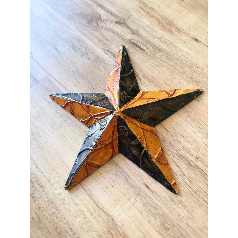 Celestial Metal Barn Star Wall Decor Embossed Floral Orange Bronze 12 Inch
